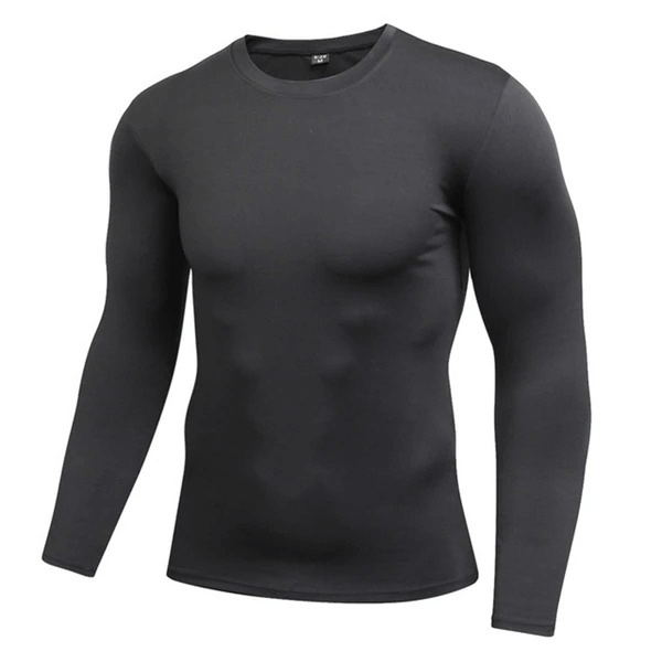 Black lightweight sports compression men's shirt, ideal for performance, featuring quick-dry technology and elasticity for sports.
